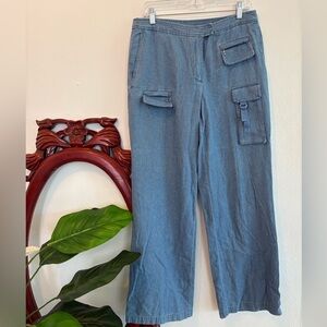 Women’s Vintage Newport News Jeanology Blue Light Wash Denim Cotton Cargo Pants